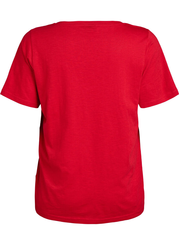Kurzärmliges Basic-T-Shirt mit V-Ausschnitt, Rot, Packshot image number 1
