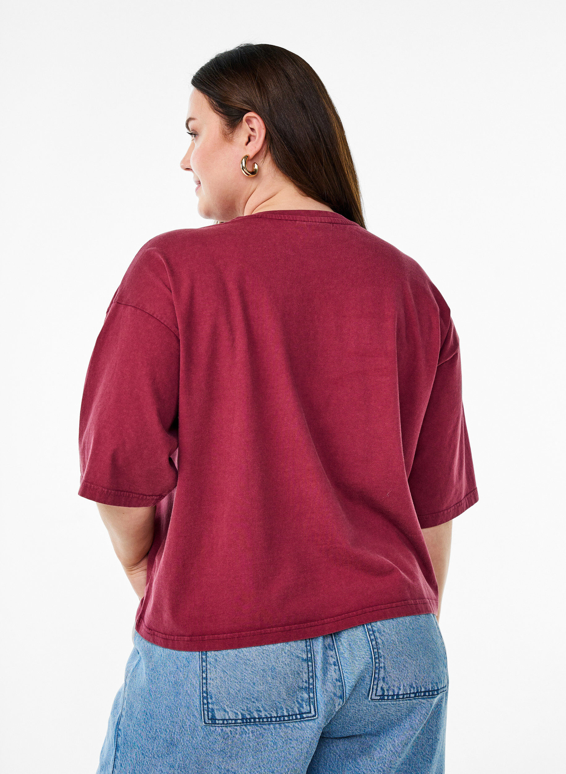 ZizziKurzes T-Shirt mit Lockere Passform, Dunkles Bordeaux, Model image number 2