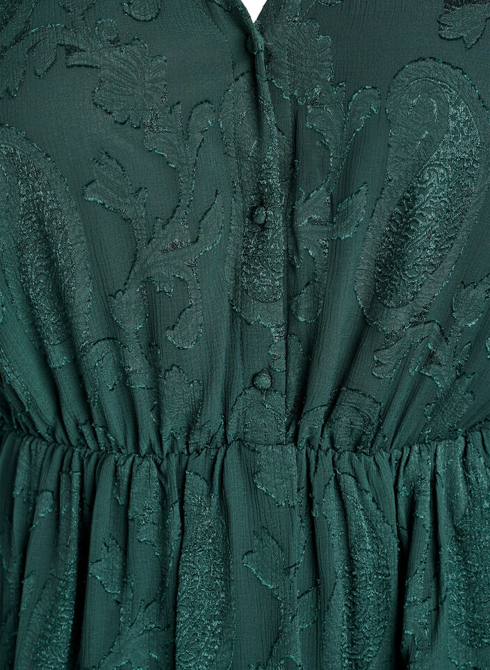 Kurzes Kleid mit R&uuml;schen und Strukturmuster, Gr&uuml;n, Packshot image number 2