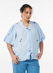 Bluse aus Baumwoll-Musselin mit Ballon&auml;rmeln und Stickereidetails, Blau, Model image number 0
