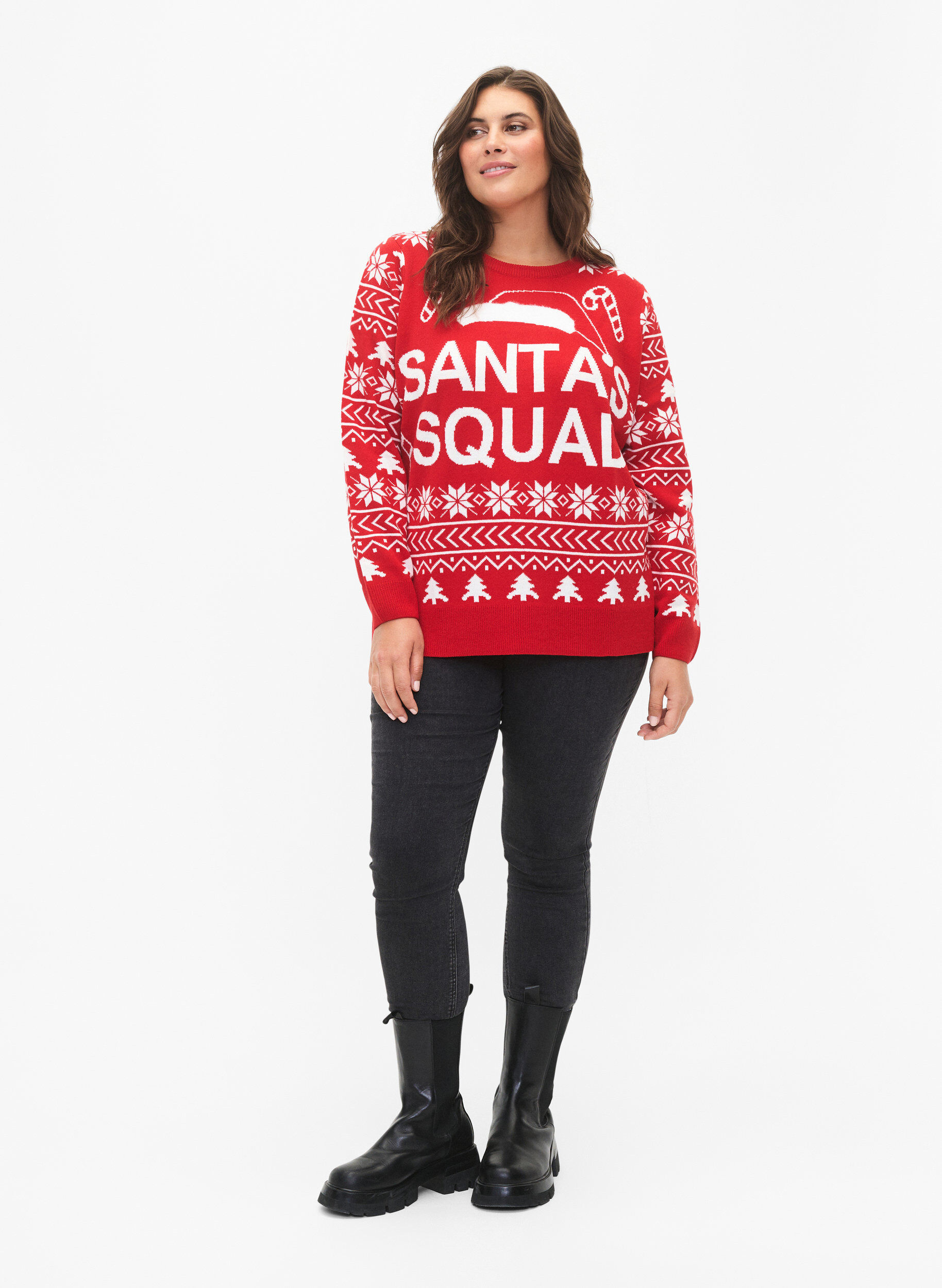 ZizziPullover mit Weihnachtsmuster, Tango Red, Model image number 2