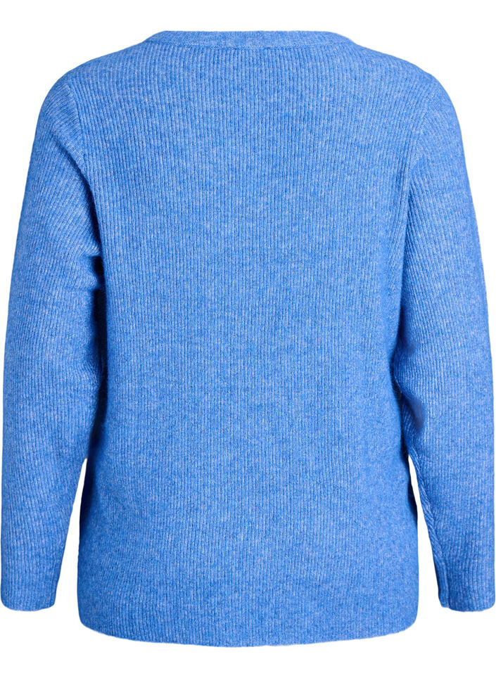 Melierte Strickbluse mit Rundhalsausschnitt, Blau, Packshot image number 1