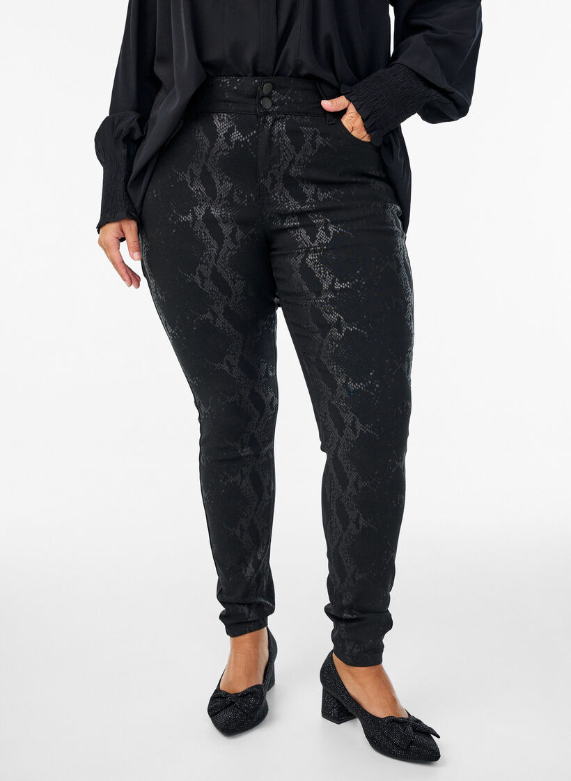Slim-fit-Hose mit Schlangenmuster, Schwarz, Model image number 2