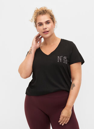 Sport-T-Shirt aus Baumwolle mit Aufdruck, Black w. No. 10, Model image number 0