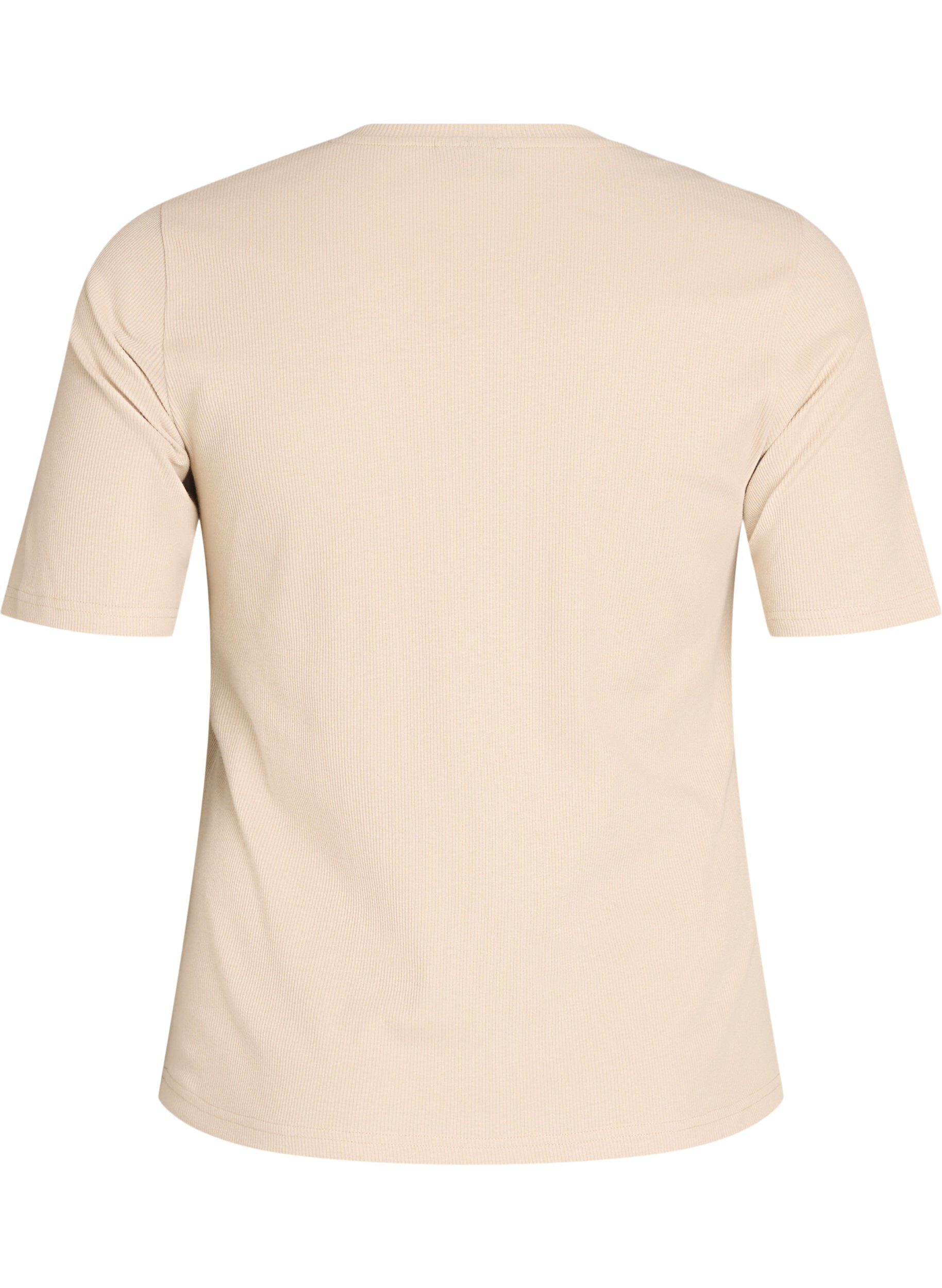ZizziGeripptes Basic-T-Shirt mit Rundhalsausschnitt, Beige, Packshot image number 1