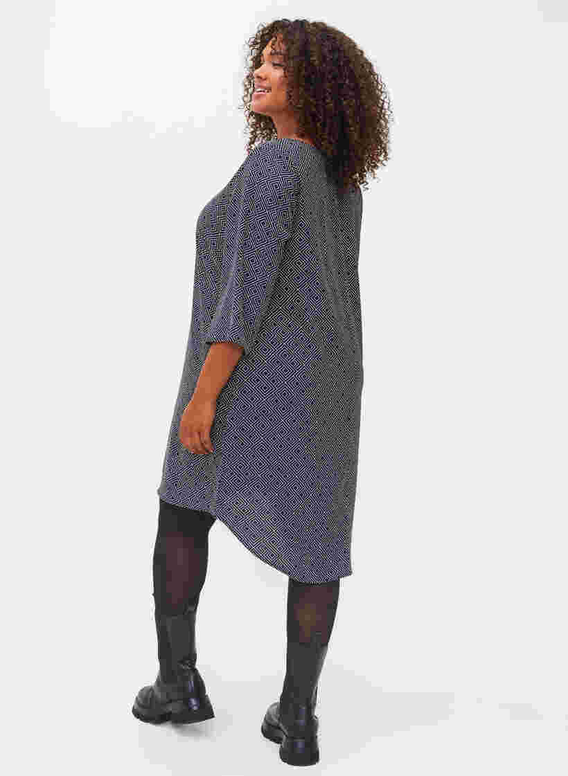 Kleid mit Print und 3/4 Armen, Blue Graphic, Model image number 1