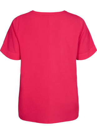 Kurzärmelige Bluse mit V-Ausschnitt, Bright Rose, Packshot image number 1