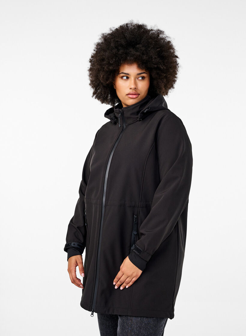 Softshelljacke mit abnehmbarer Kapuze, Schwarz, Model image number 0