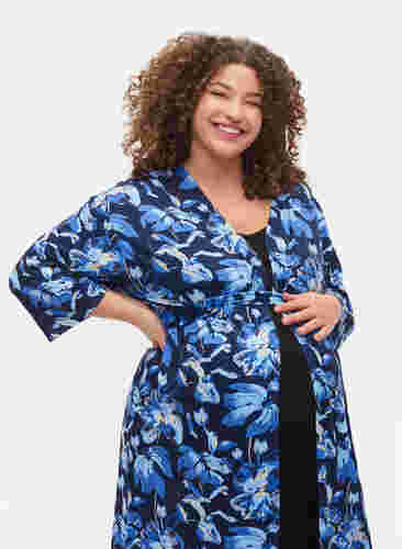 Schwangerschaftskimono mit 3/4-Ärmeln, Blue Flower Print, Model image number 2