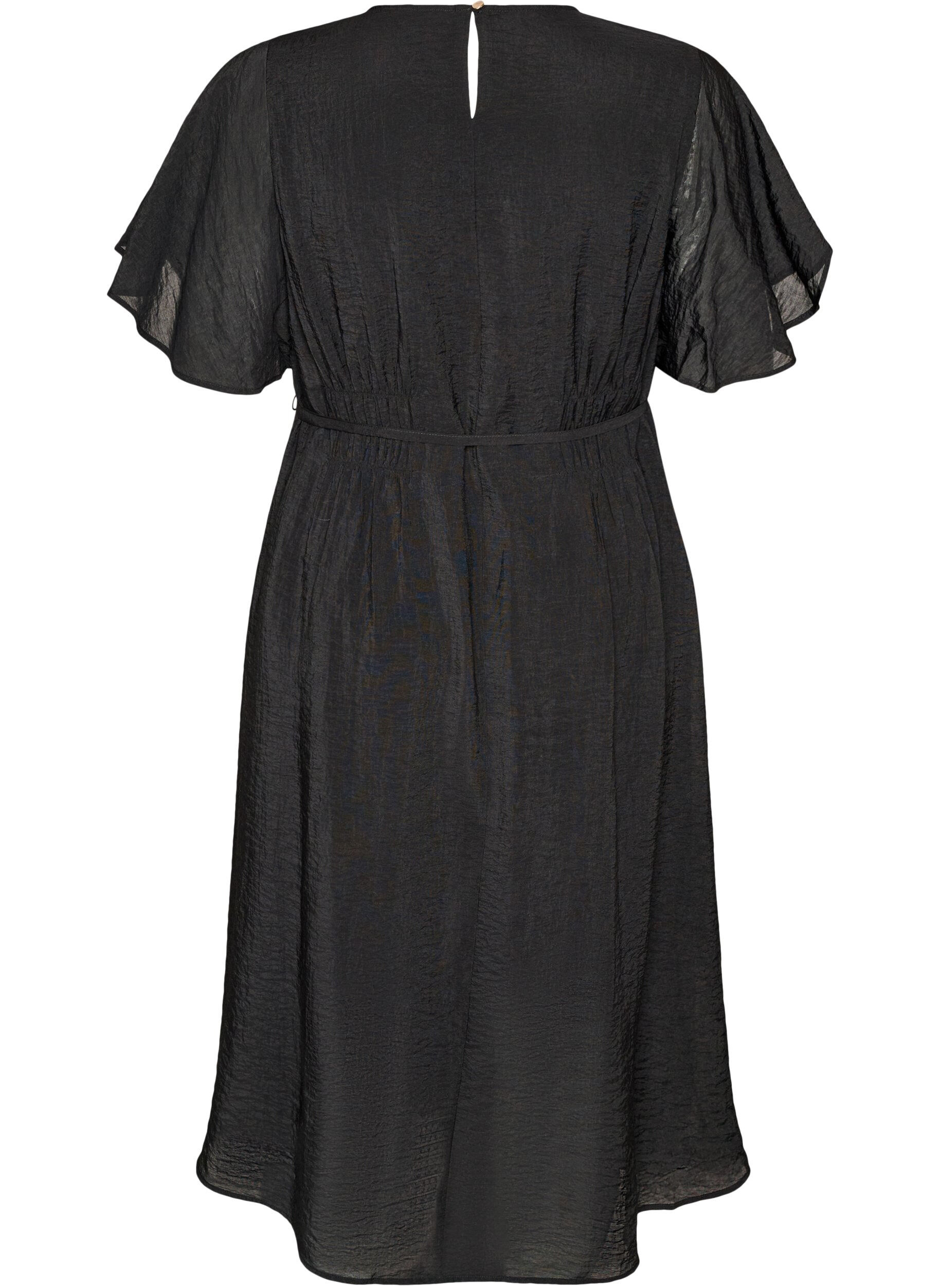 ZizziKn&ouml;chellanges Kleid mit Fl&uuml;gel&auml;rmeln und Bindeg&uuml;rtel, Schwarz, Packshot image number 1