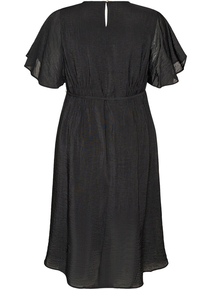 Kn&ouml;chellanges Kleid mit Fl&uuml;gel&auml;rmeln und Bindeg&uuml;rtel, Schwarz, Packshot image number 1