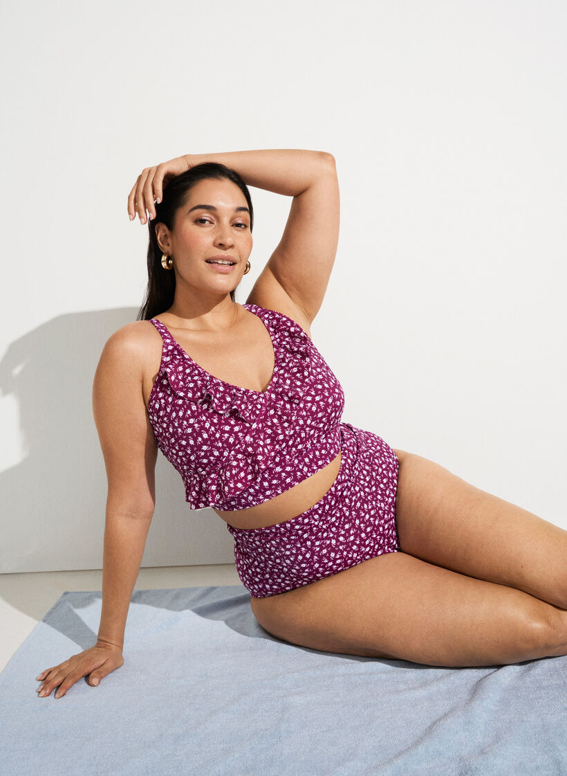 Gebl&uuml;mtes Bikinioberteil mit R&uuml;schendetails, Rot, Image image number 0