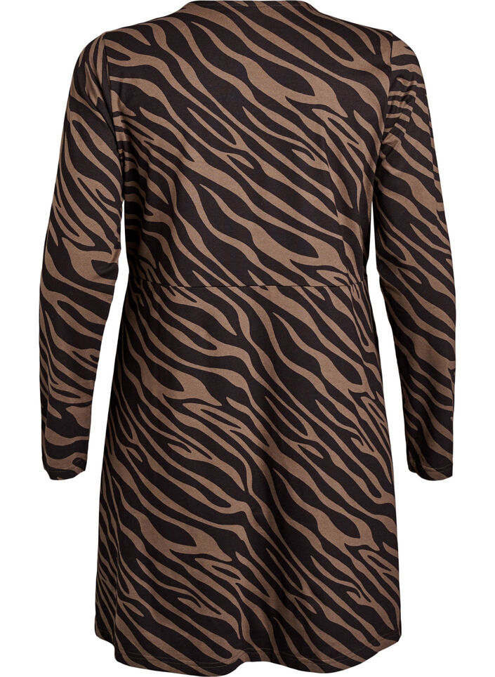 Langärmeliges Kleid mit Rundhalsausschnitt und Zebraprint, Walnut Zebra, Packshot image number 1