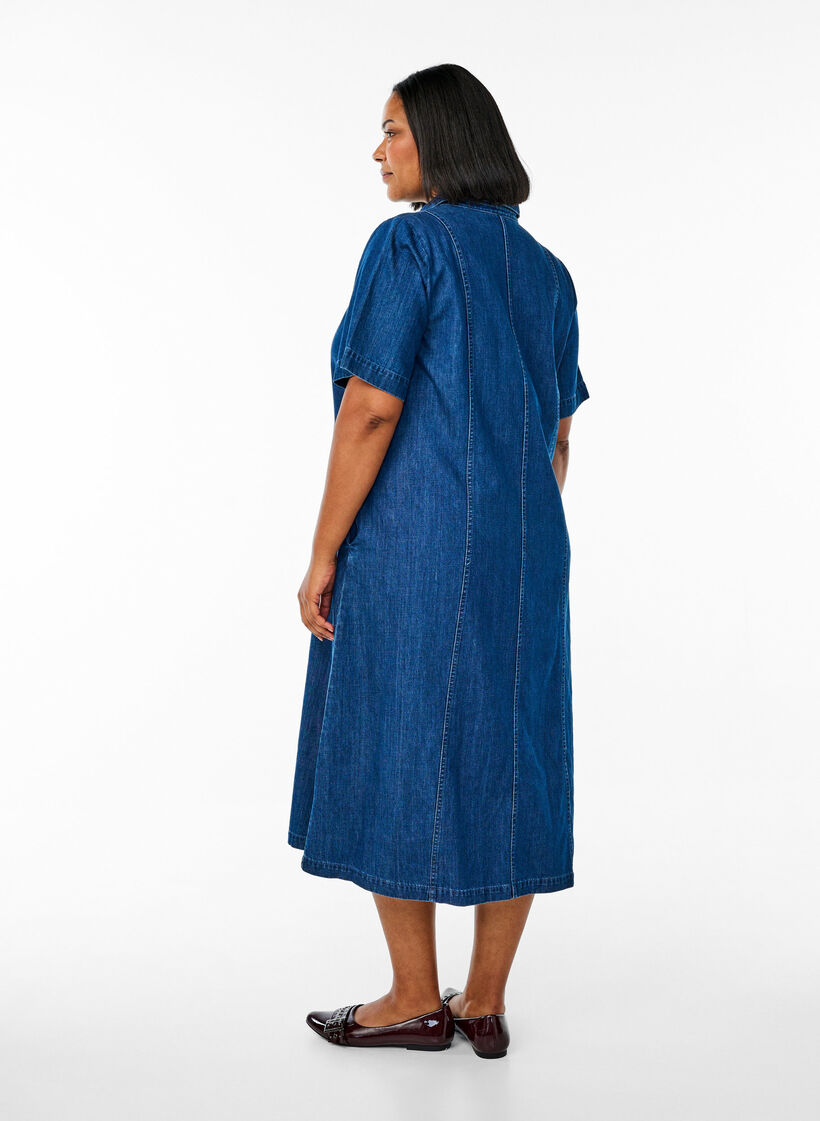 Midi-langes jeanshemdkleid, Blau, Model image number 1