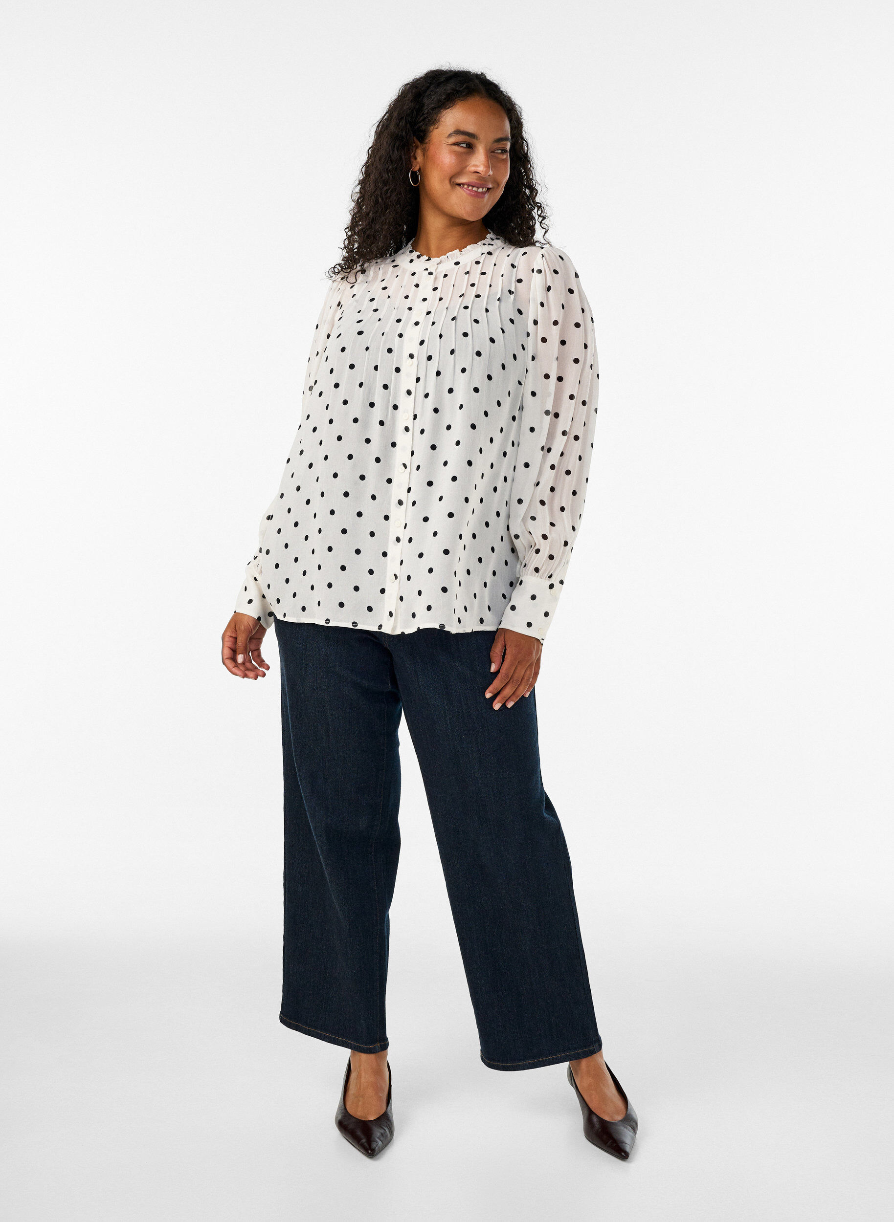 ZizziBluse aus Viskose mit R&uuml;schenkragen, Wei&szlig;, Model image number 1