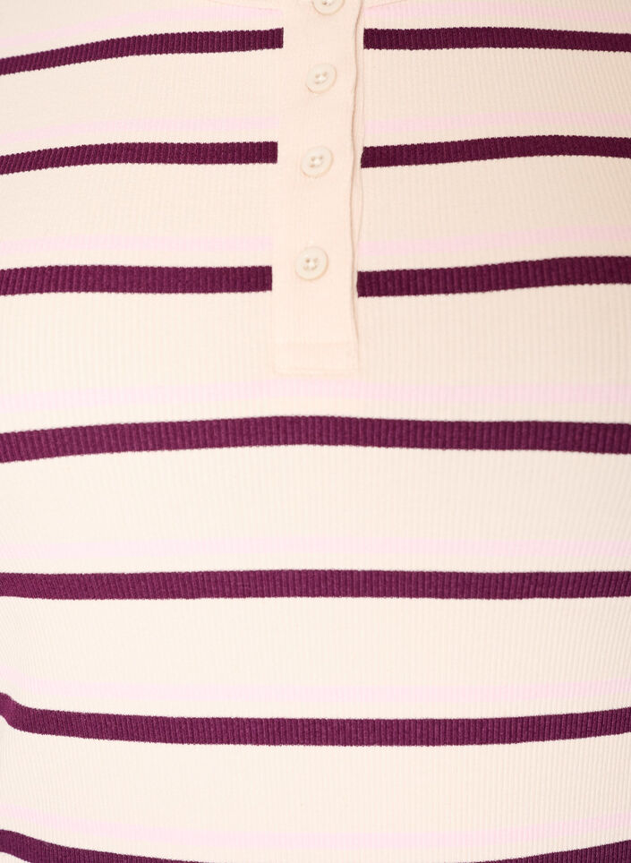 Ripp-T-Shirt mit Streifen und Knopfdetail, Lila, Packshot image number 2