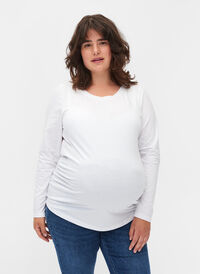 Basic Schwangerschaftsbluse mit langen Ärmeln, White, Model