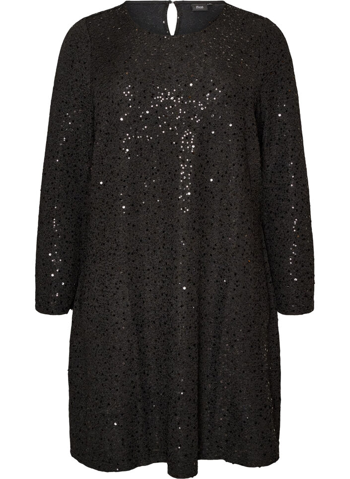 Kurzes Paillettenkleid in A-Linie, Schwarz, Packshot image number 0