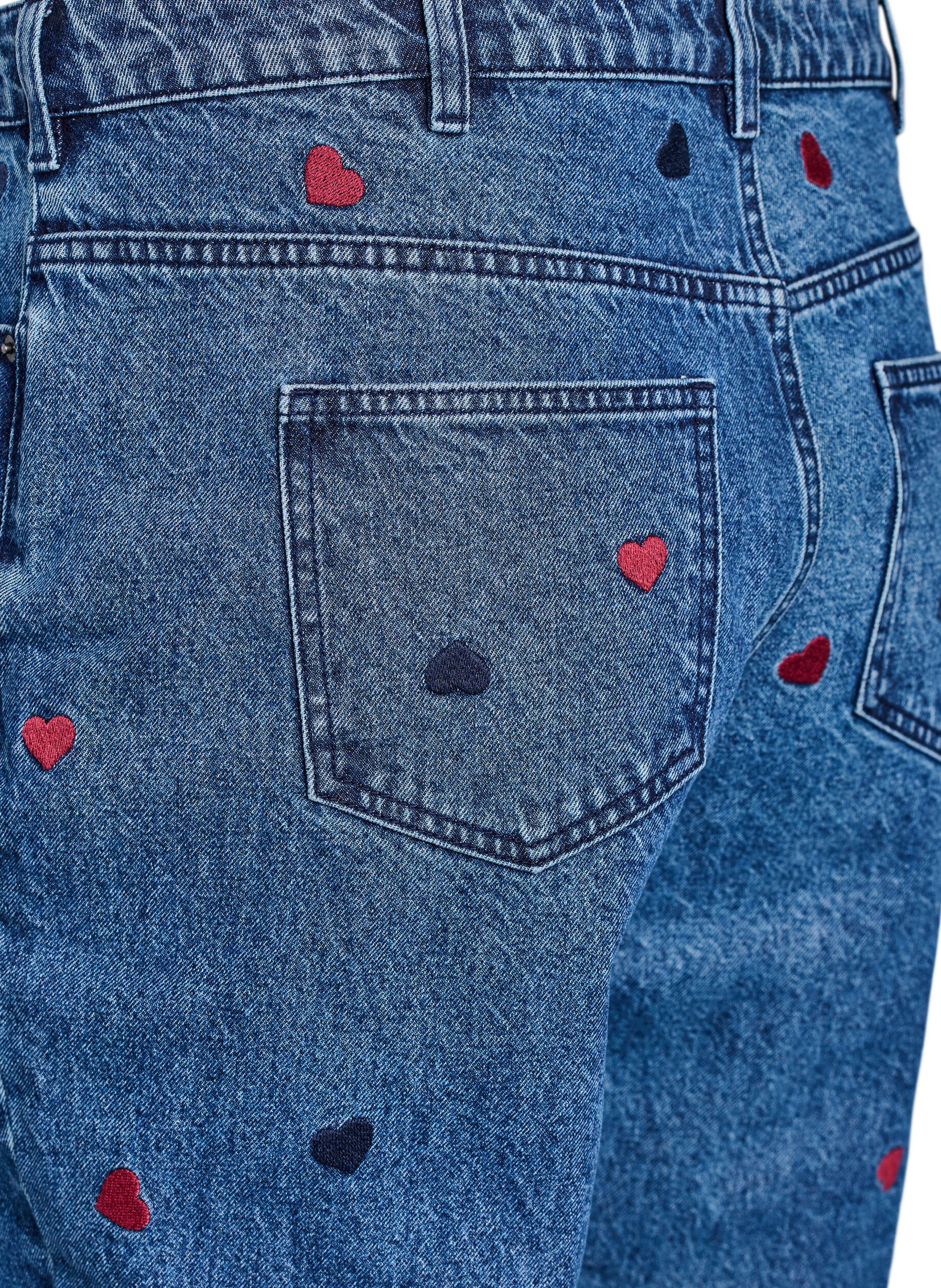 ZizziMille Mom Fit Jeans mit Stickerei, Blau, Packshot image number 3