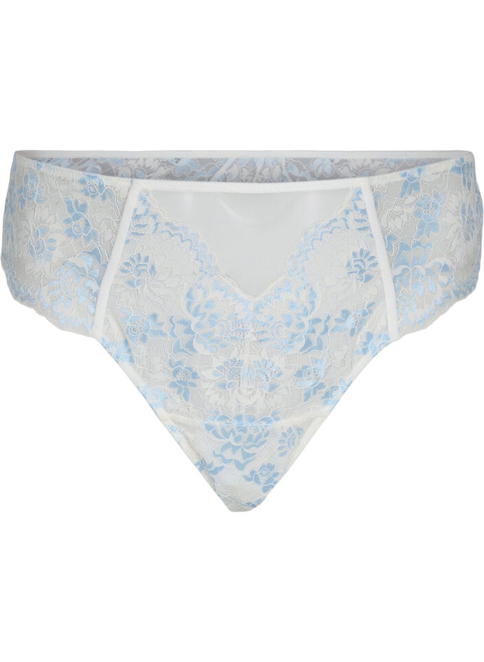 G-String mit Spitze und regulärer Taille, Tofu w. blue, Packshot image number 0