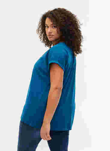 Kurzärmeliges T-Shirt aus einer Baumwollmischung, Petrol Blue, Model image number 1