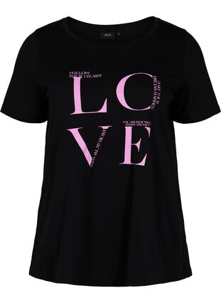 T-Shirt aus Baumwolle mit Print, Black Cyclamen LOVE, Packshot image number 0