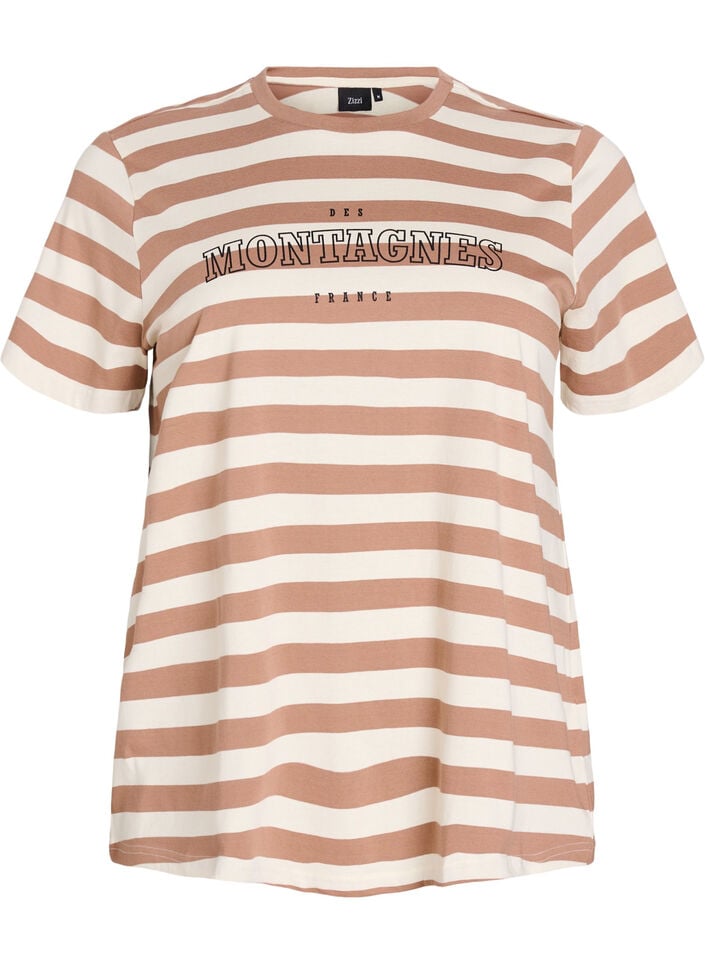 T-Shirt aus Bio-Baumwolle mit Streifen und Text, Braun, Packshot image number 0