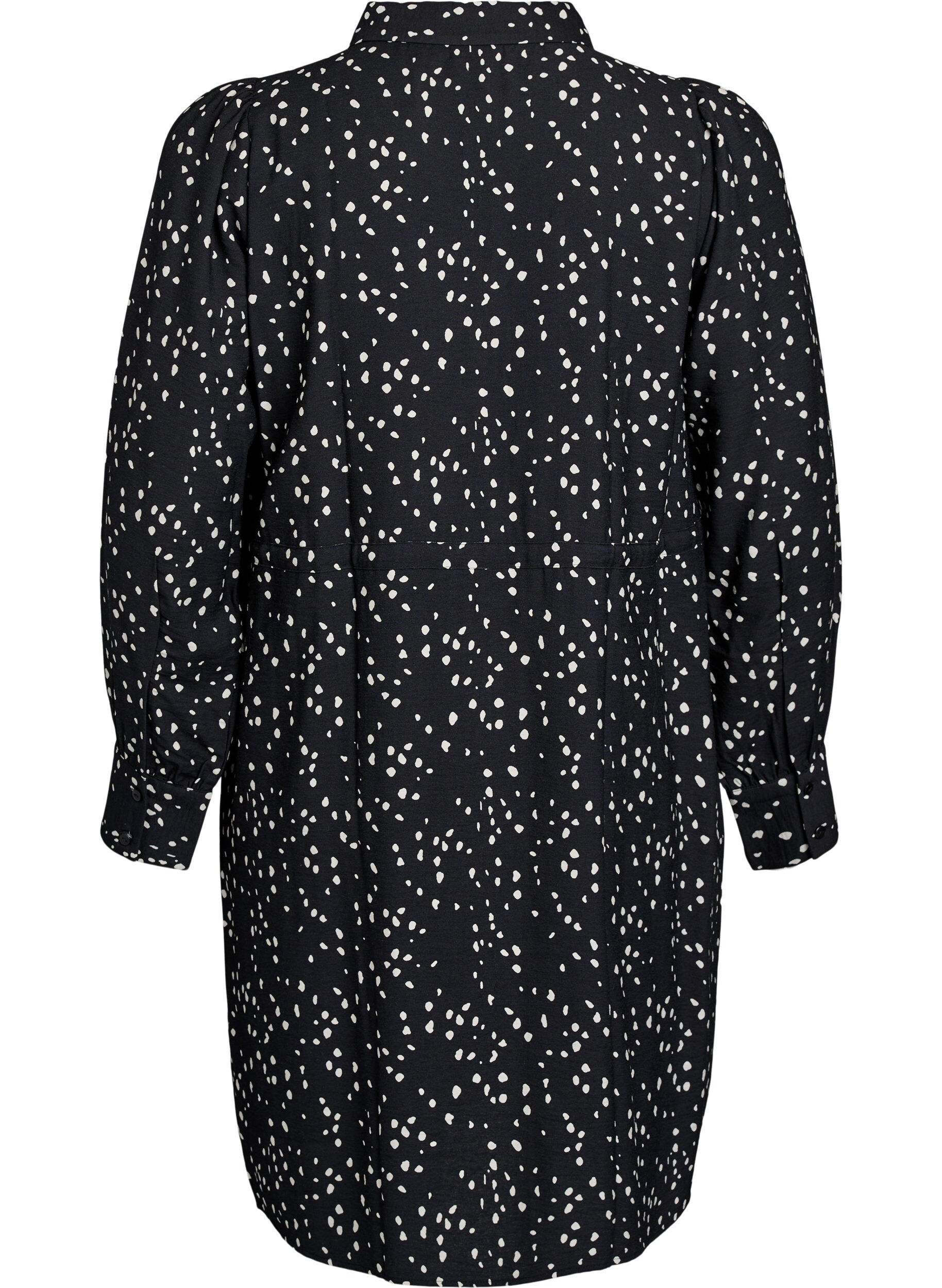 ZizziBlusenkleid aus bedrucktem Material mit Bindeg&uuml;rtel, Schwarz, Packshot image number 1