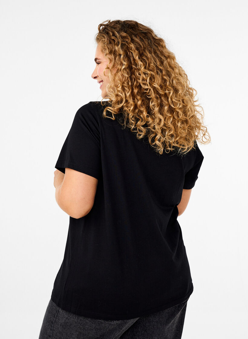 T-Shirt aus Baumwolle mit Strass-Motiv, Black w. Dream, Model image number 1