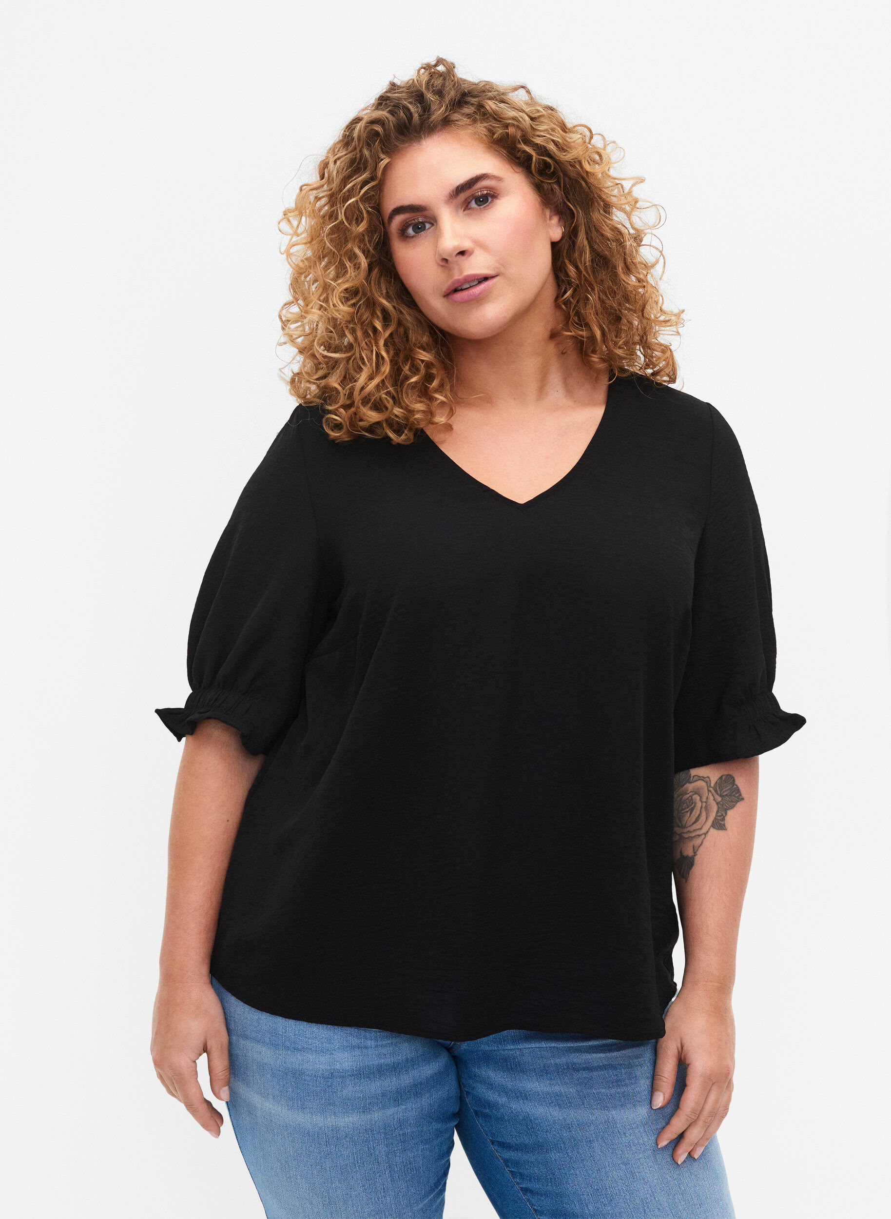 ZizziBluse mit V-Ausschnitt, Black, Model image number 0