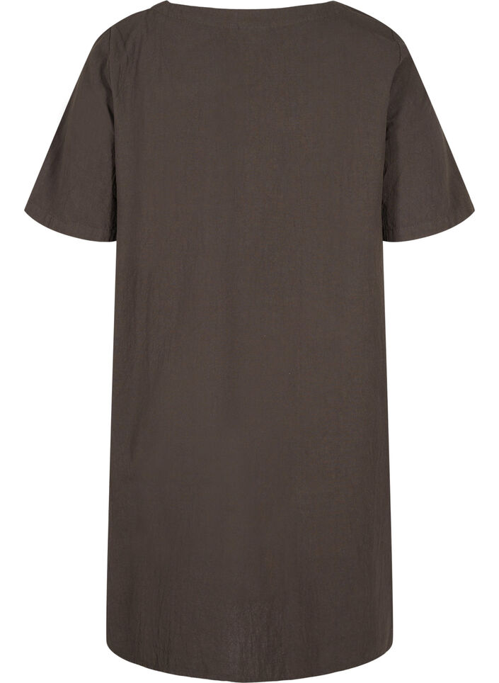 Kurzarm Kleid aus Baumwolle mit Kn&ouml;pfen, Khaki Green, Packshot image number 1