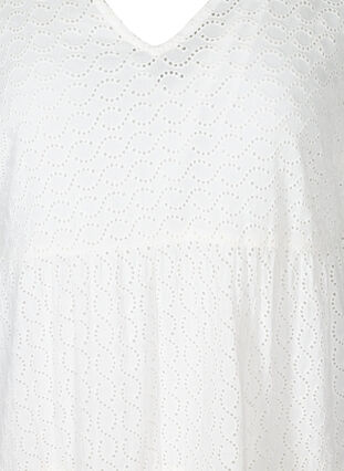 Kurzarm Kleid mit Lochstickerei, Bright White, Packshot image number 2