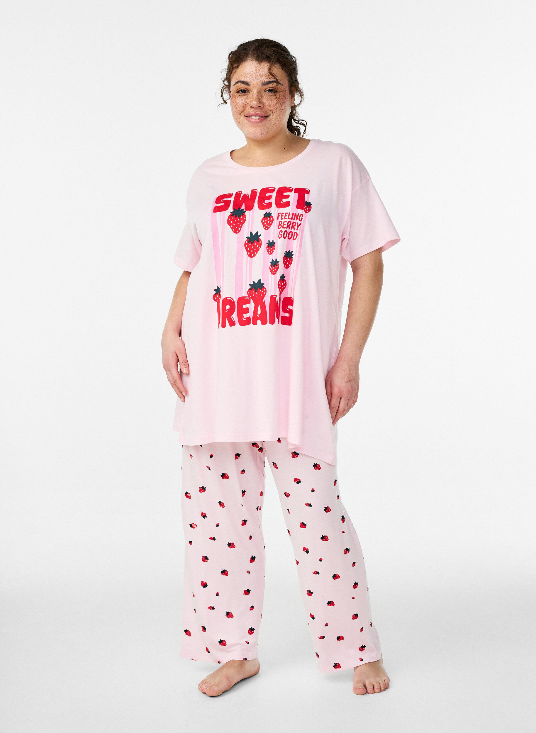 ZizziPyjamahose aus weichem Jersey mit hoher Taille und Frucht-Print, Rot, Model image number 0