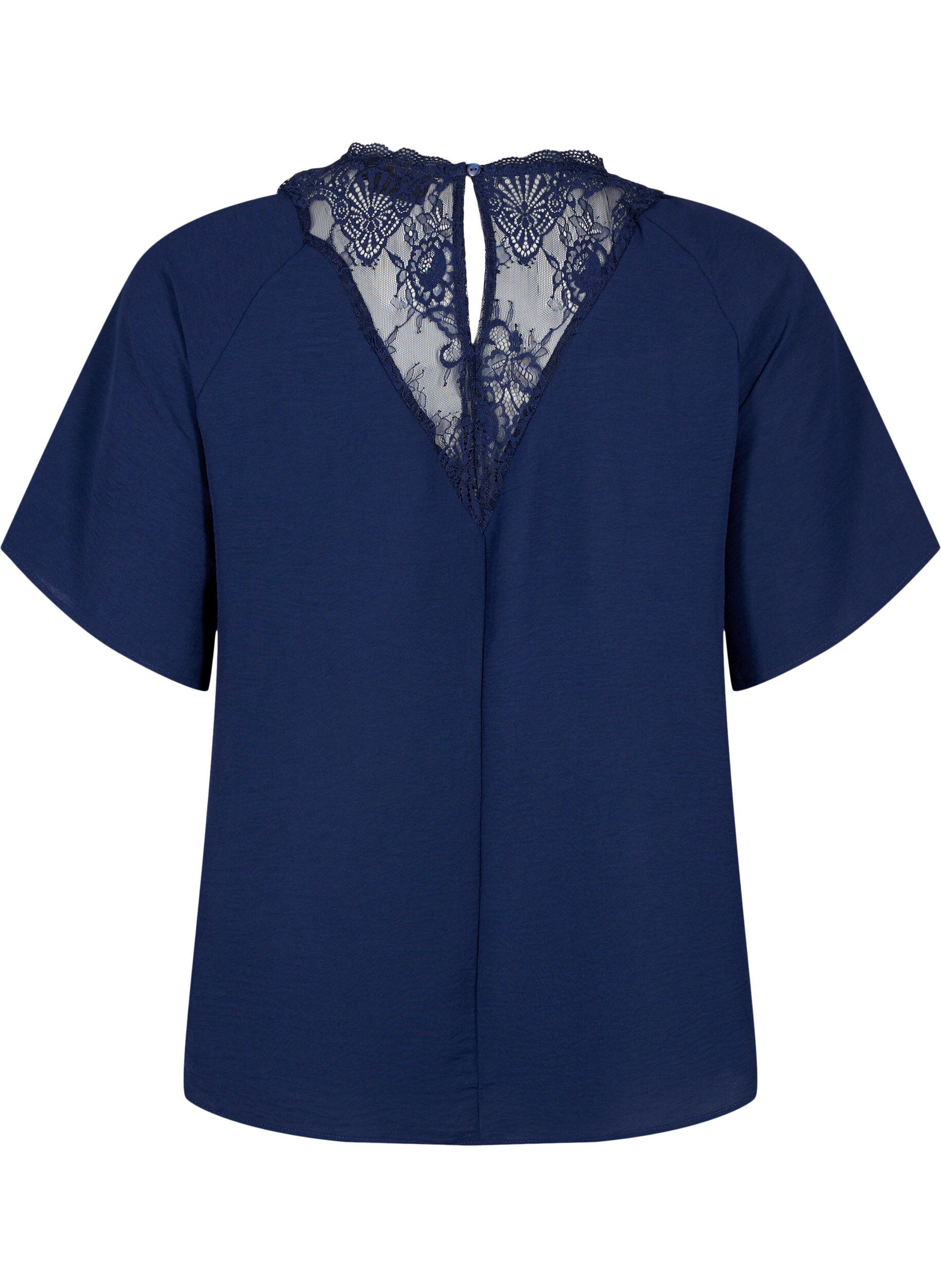ZizziKurz&auml;rmelige Bluse mit Spitze , Navy Blazer, Packshot image number 1