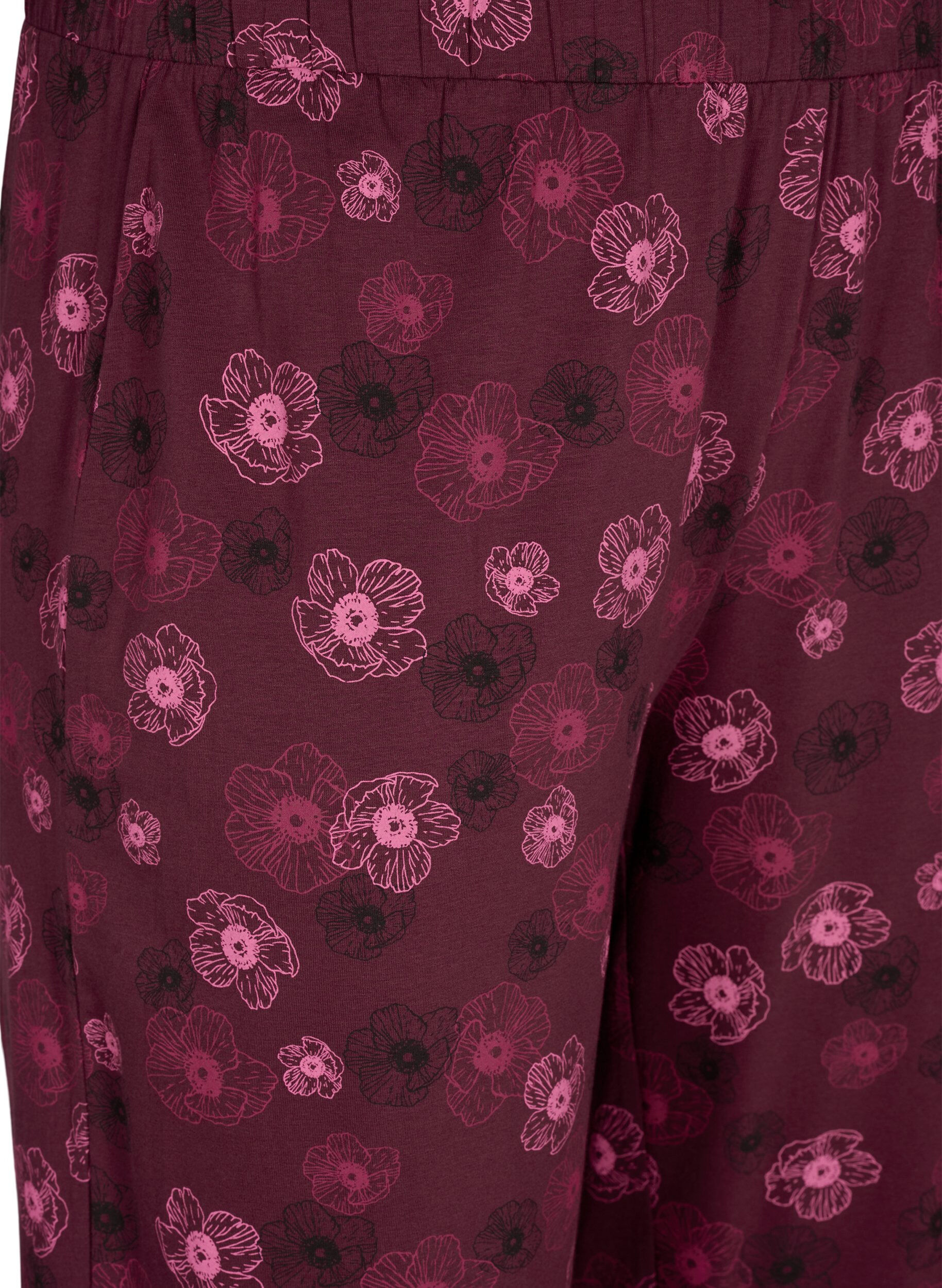ZizziCotton Pyjamas Hose mit Druck, Dunkles Bordeaux, Packshot image number 2