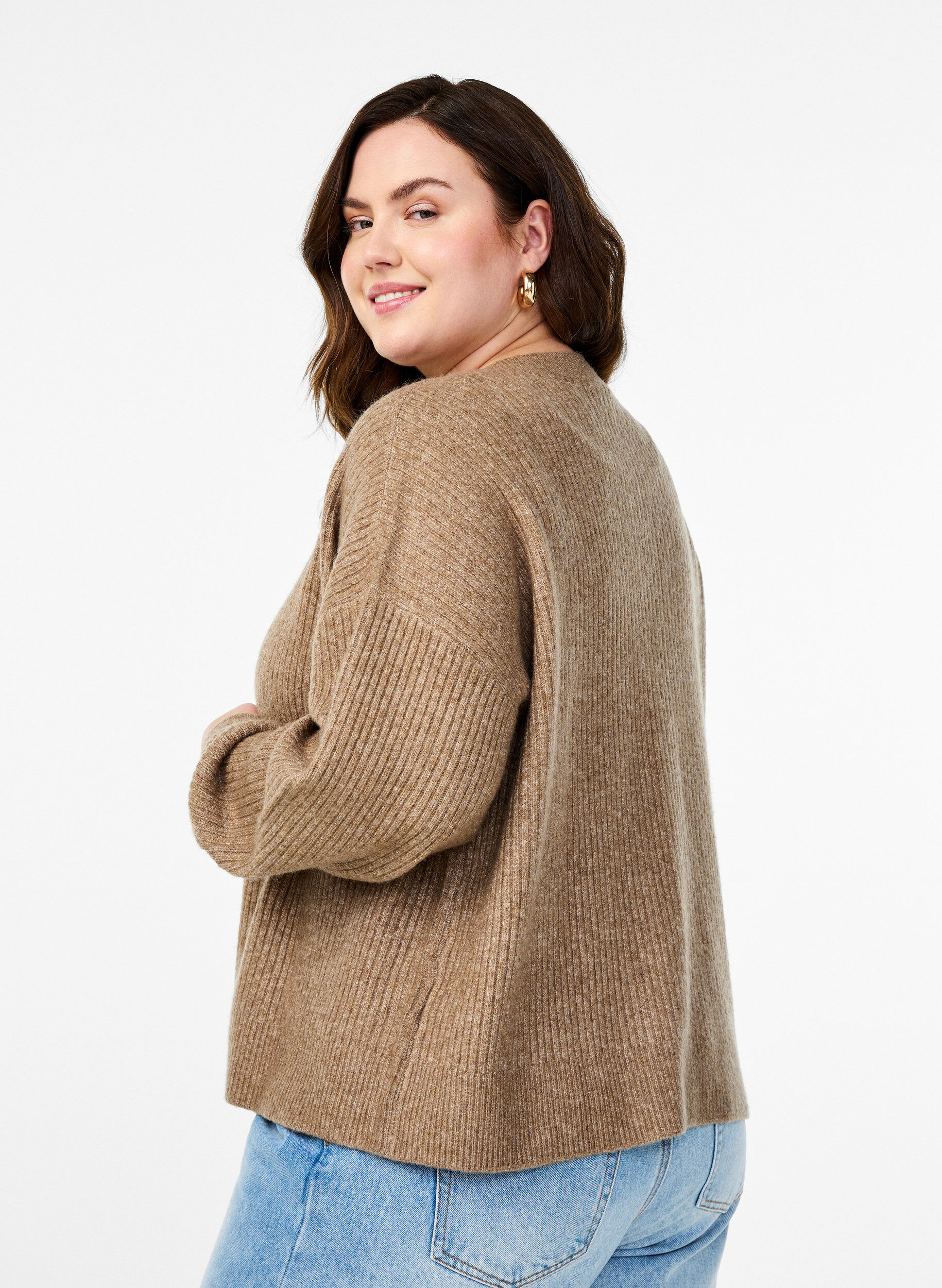 ZizziRippenstrick Strickjacke mit Kn&ouml;pfen, Braun, Model image number 2