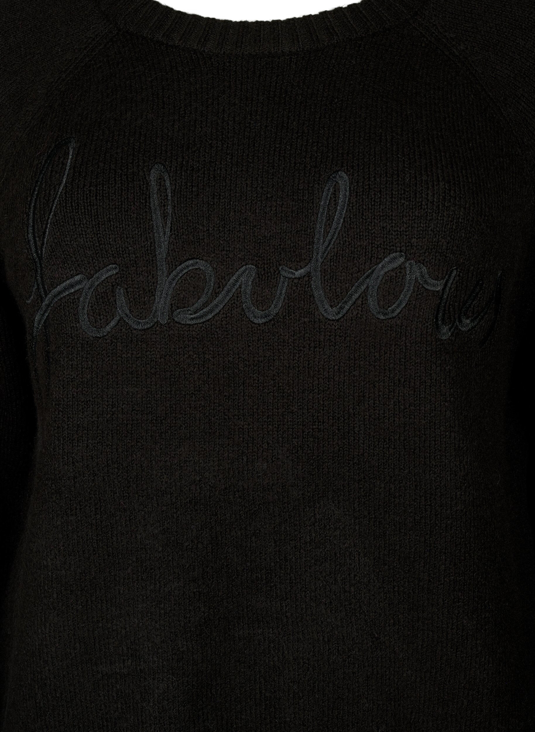 ZizziStrickpullover mit aufgesticktem Text, Black/Black, Packshot image number 2