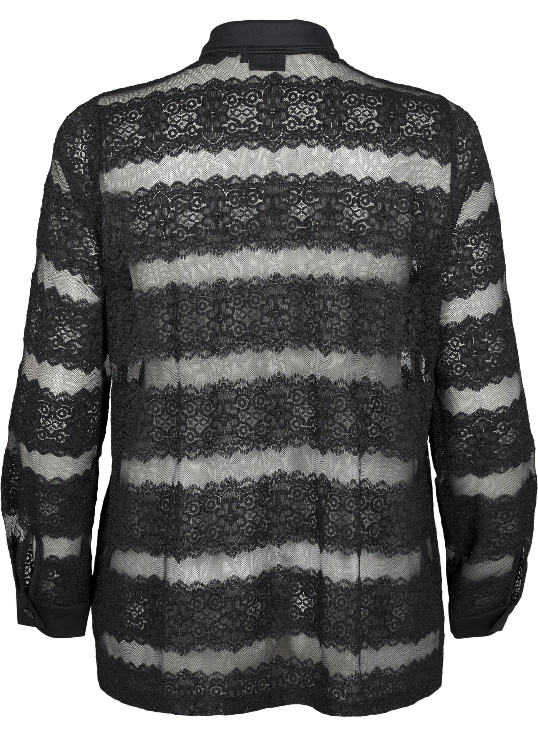 ZizziLockere Bluse mit Spitze und transparentem Mesh, Black, Packshot image number 1