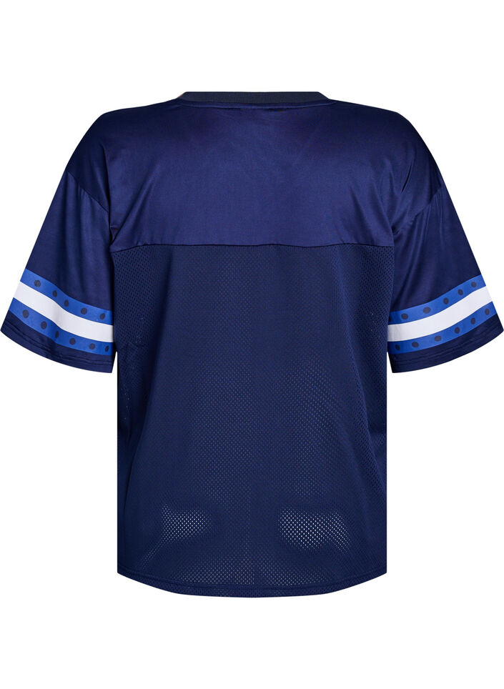 Trainingsshirt mit V-Ausschnitt und Frontprint, Blau, Packshot image number 1