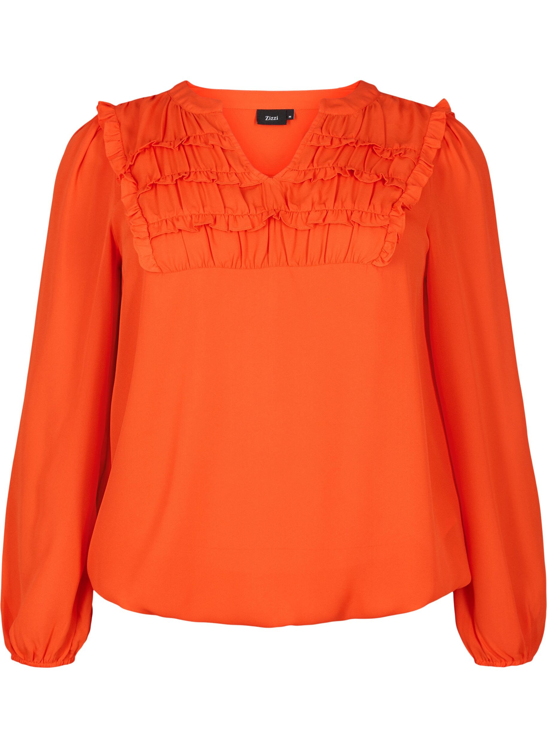 ZizziLang&auml;rmlige Bluse mit R&uuml;schendetails, Orange.com, Packshot image number 0