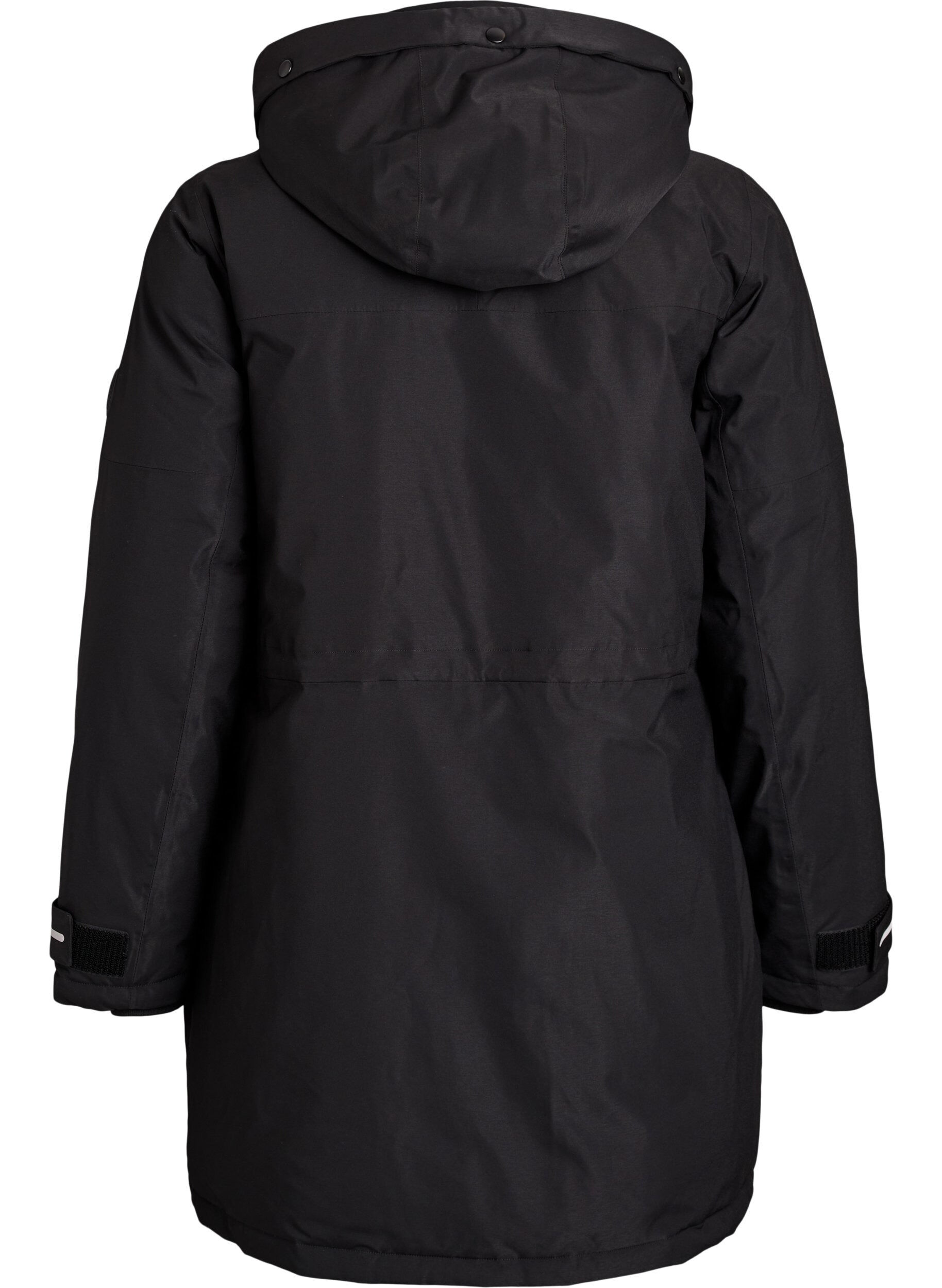 ZizziWasserabweisender Parka mit Kapuze und funktionellen Details, Schwarz, Packshot image number 1