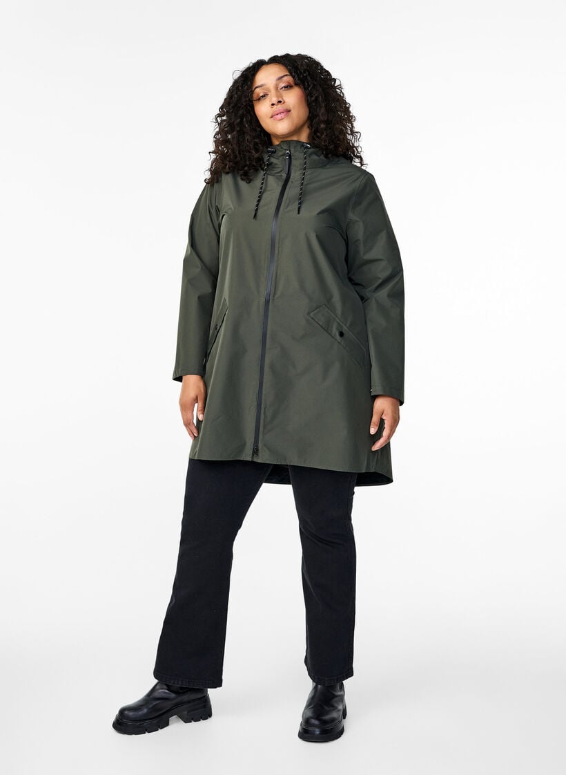 Regenjacke mit Taschen und Kapuze, Grün, Model image number 1