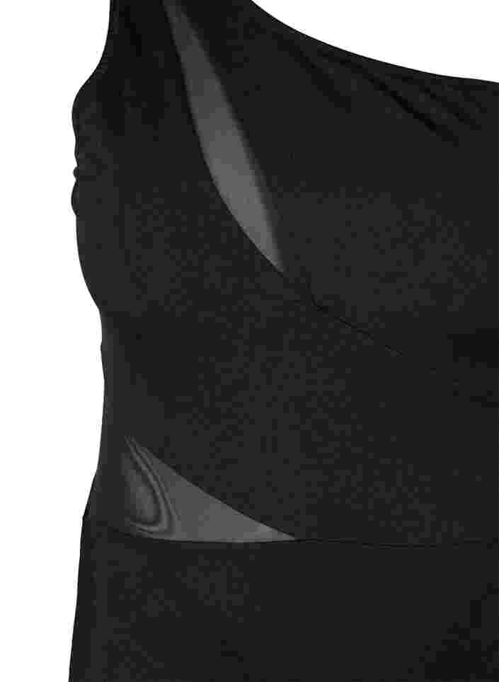 One-Shoulder-Badeanzug mit Mesh, Black, Packshot image number 2