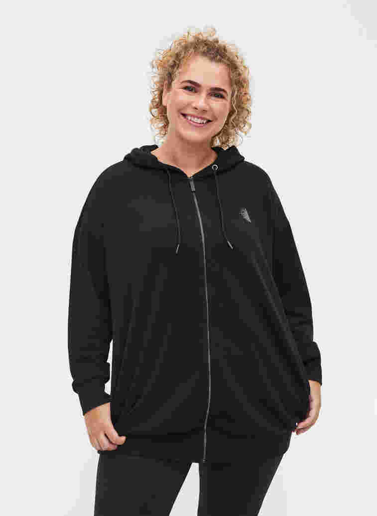 Langarm Sweatshirt mit Kapuze und Print, Black WOD, Model image number 0