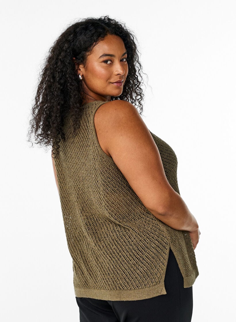 FLASH - Ärmelloser Stricktop mit V-Ausschnitt, Grün, Model image number 2