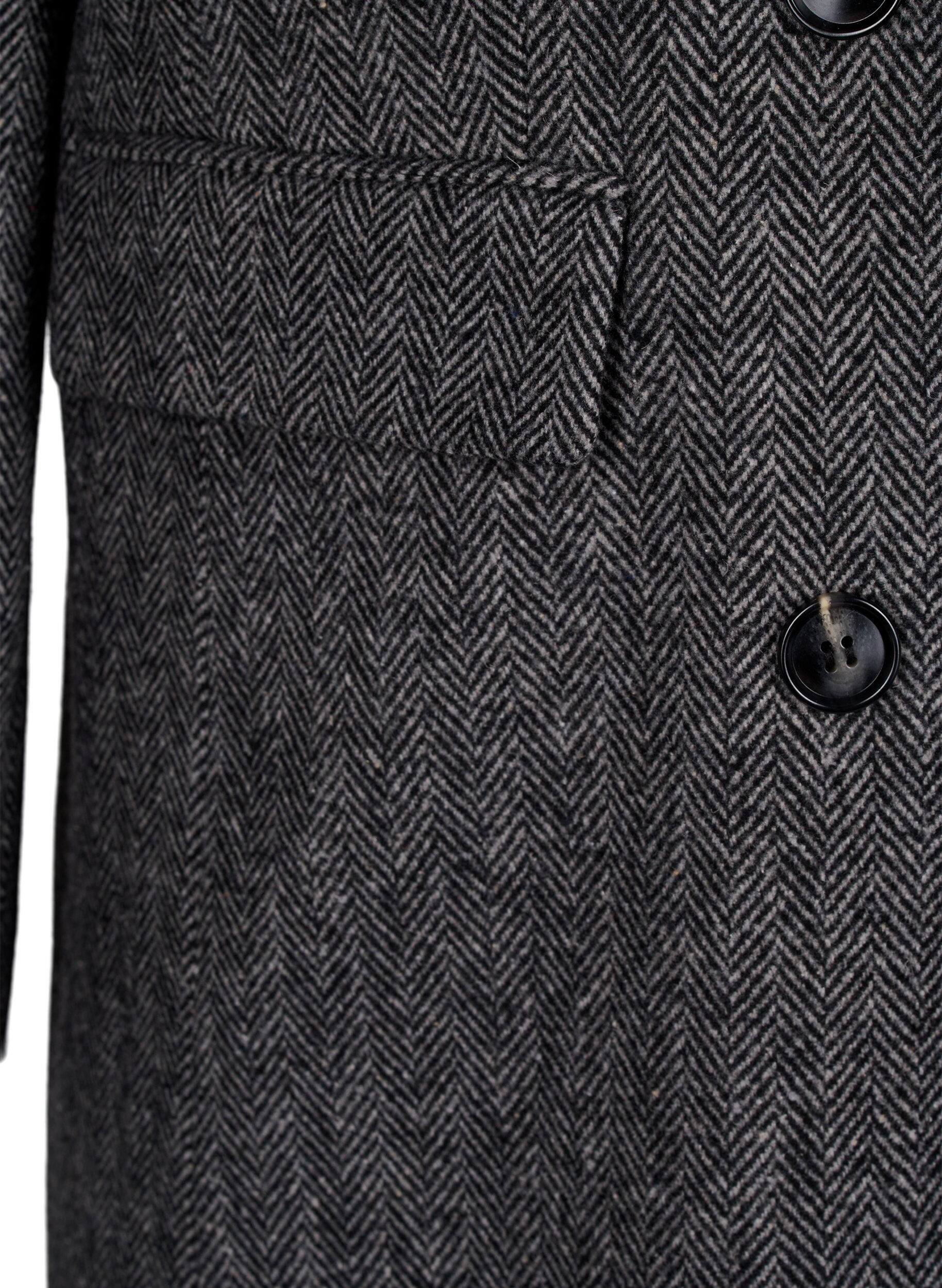 ZizziLanger Wollmantel mit Fischgr&auml;tenmuster, Dark Grey Melange, Packshot image number 3