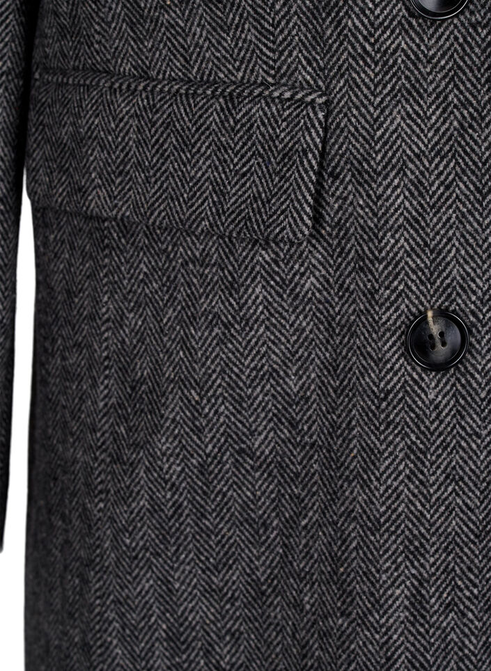 Langer Wollmantel mit Fischgrätenmuster, Dark Grey Melange, Packshot image number 3