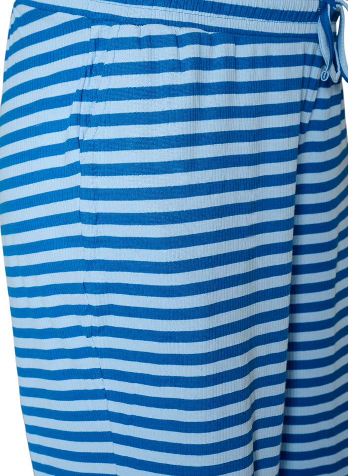 Gestreifte Schlafanzughose mit hoher Taille und weiten Beinen, Blau, Packshot image number 2