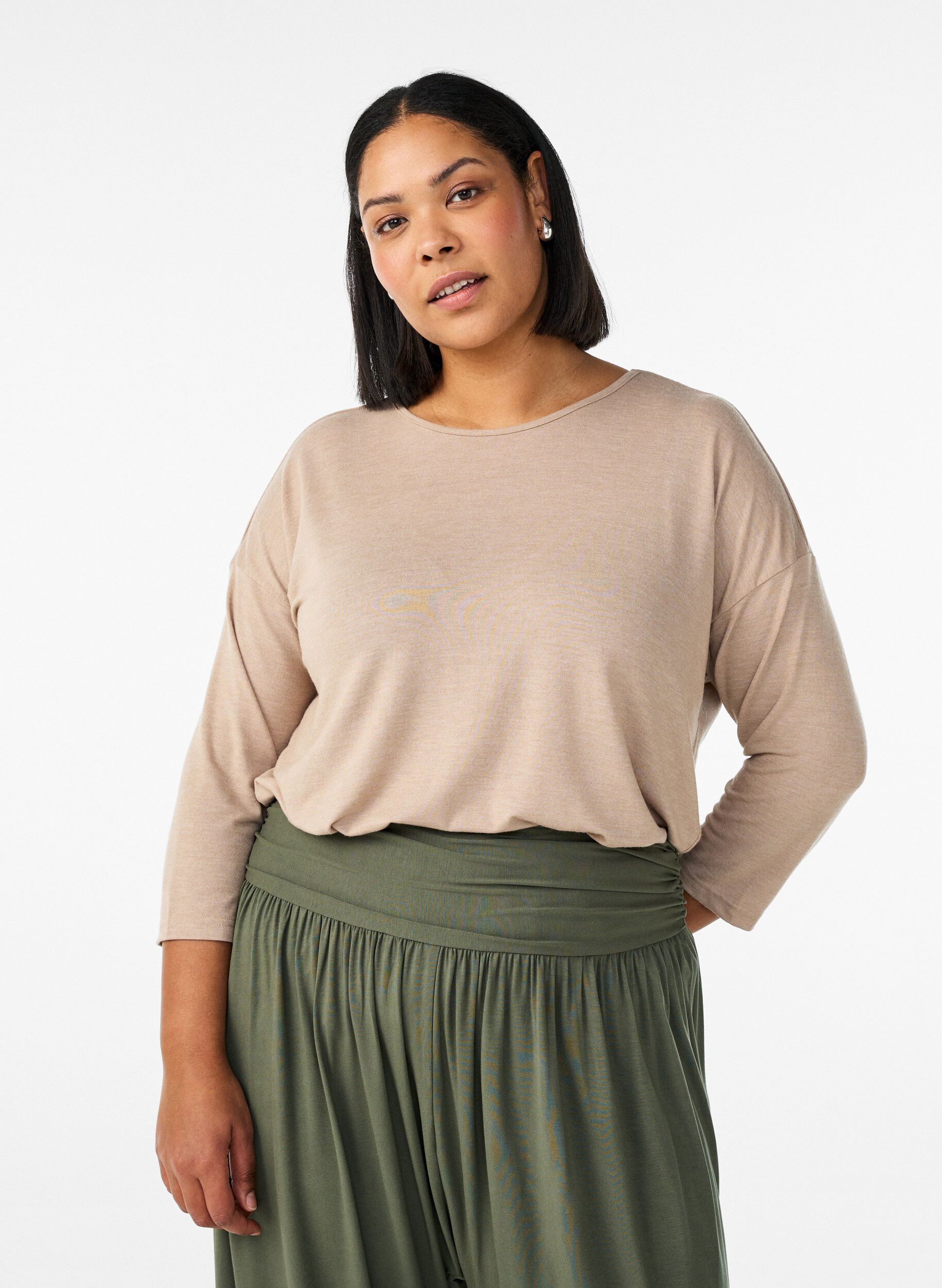 ZizziBluse aus Jersey mit 3/4-&Auml;rmeln, Beige, Model image number 0