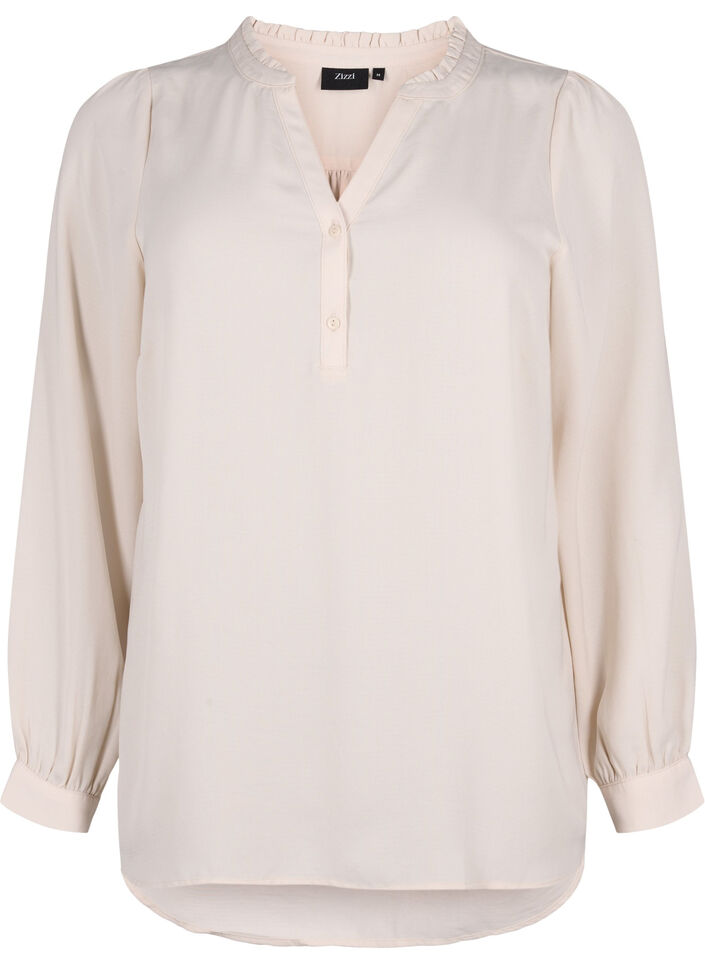 	 Langärmelige Bluse mit V-Ausschnitt, Warm Off-white, Packshot image number 0